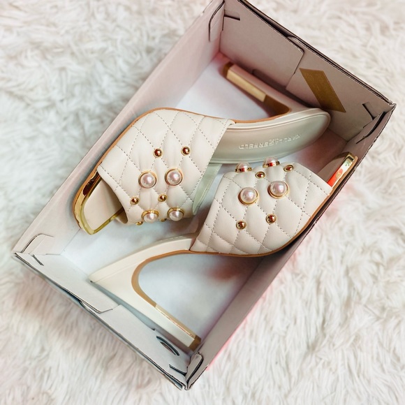 Karl Lagerfeld Paris Amina Pearl Studded Quilt Stitched Sandals - Picture 9 of 10